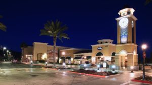 La Costa Town Square, Carlsbad, CA, at night showing retail spaces